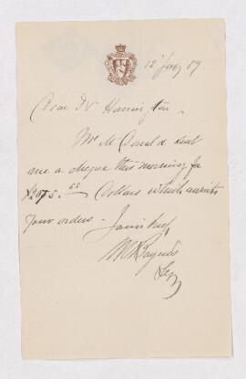Letter from W.C. Baynes to B.J. Harrington, written from London.