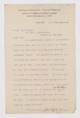 Typewritten letter from Thos. Egleston to B.J. Harrington, written from New York.