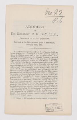 Address of the Honorable C.D. Day, Chancellor of McGill
