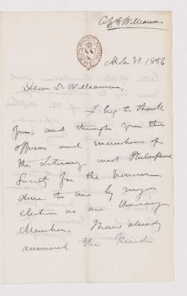 Letter, 31 March 1886