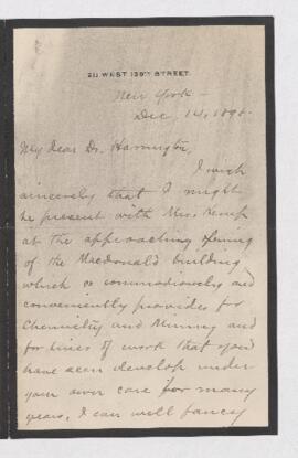 Letter from J.F. Kemp to B.J. Harrington, written from New York.