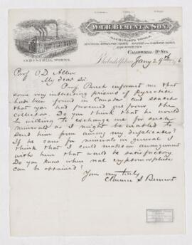 Letter from collector Clarance S. Bement to Prof. O. D. Allen of the Sheffield Scientific School ...
