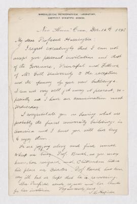 Letter from S.L. Penfield to B.J. Harrington, written from New Haven (Conneticut).