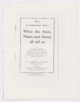 Lecture, What the Stars, Plants and Atoms all tell us