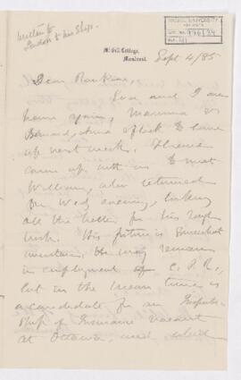 Letter, 4 September 1885