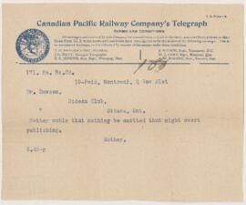 Letter, 21 November
