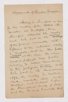 Movements of Principal Dawson, November 1883
