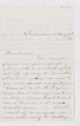 Letter from W.H. Howard to B.J. Harrington, written from St. Andrews.