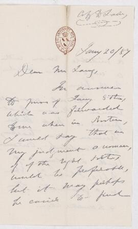 Letter, 18 January 1887