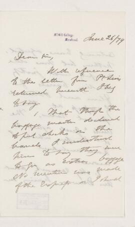 Letter, 26 June 1879