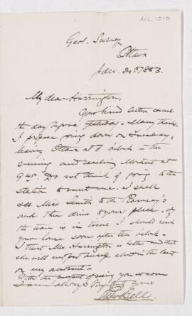 Letter from Robert Bell to B.J. Harrington, written from Ottawa.