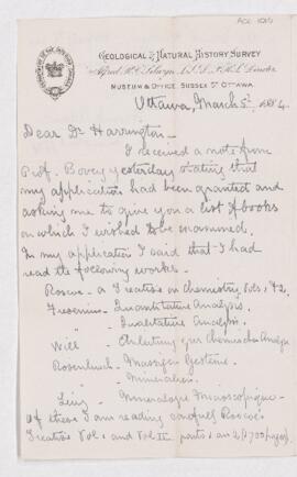 Letter from Frank Adams to B.J. Harrington, written from Ottawa.