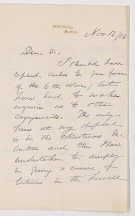 Letter, 12 November 1886
