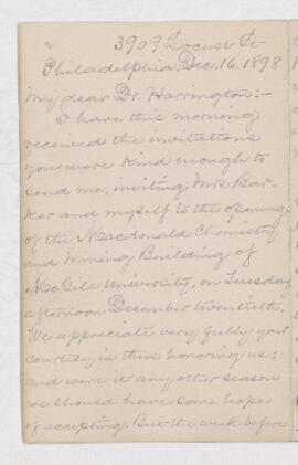 Letter from George F. Barker, written from Philadelphia.