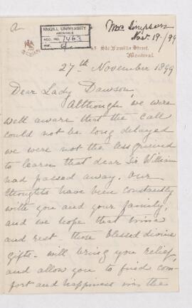 Letter, 27 November 1899