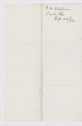 Letter from F.W. Staebner to B.J. Harrington, written from Rochester, New York.