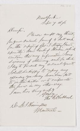 Letter from Thomas R. Hubbard to B.J. Harrington.