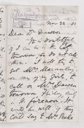 Letter, 22 November 1883