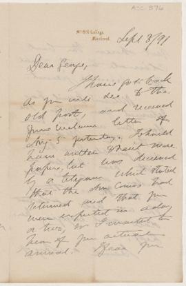 Letter, 3 September 1891