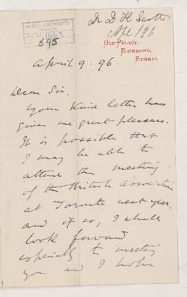 Letter, 9 April 1896