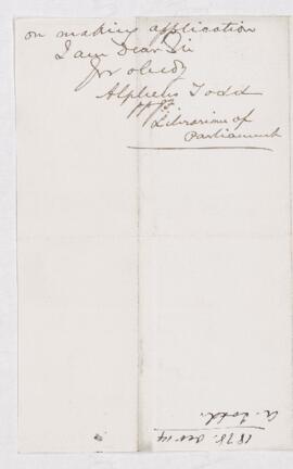 Letter from Alpheus Todd to B.J. Harrington.