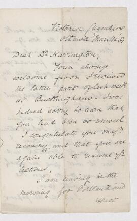 Letter from John G. Miller to B.J. Harrington, written from Ottawa.