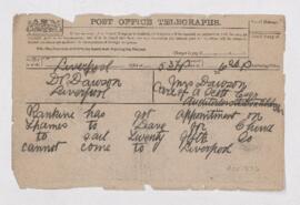 Telegraph from John William Dawon