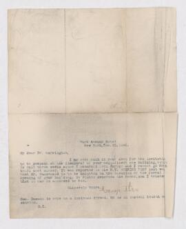 Letter from George Iles to B.J. Harrington, written from New York.