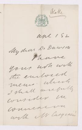 Letter, 1 April 1882