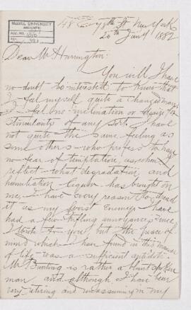 Letter from Alfred Clarke to B.J. Harrington, written from New York.