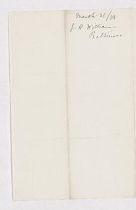 Letter from Geo. H. Williams to B.J. Harrington, written from Baltimore.
