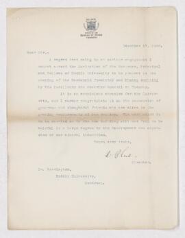 Letter from A. Blue, written from Toronto.