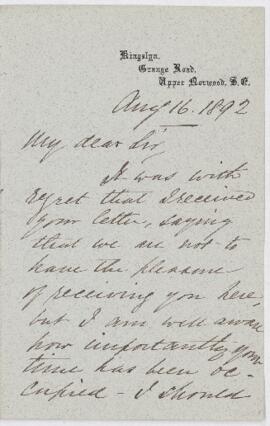 Letter, 16 August 1892