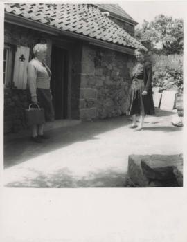 Betty Tardif and Edith Gurnham outside a 300-year old inn "Les Trois Fontaines," North ...