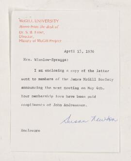 Letter, 15 April 1976