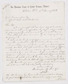 Letter from Huntington Copper Co. to B.J. Harrington, written from Dillonton.