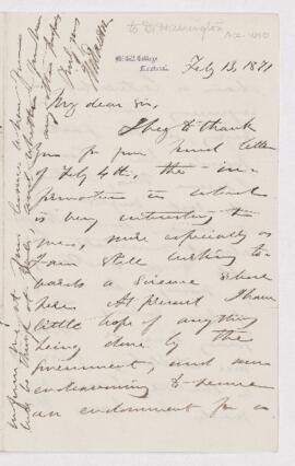 Letter from John William Dawson to B.J. Harrington, written at McGill College.