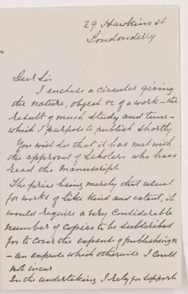 Letter from Wm. Kirk Hobart