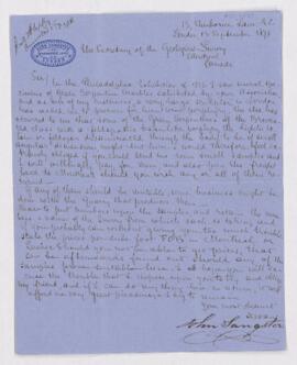 Letter from John Sangster to B.J. Harrington, written from Ottawa.