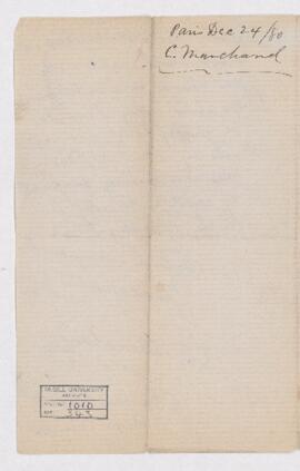 Letter from C. Marchand to B.J. Harrington, written from Paris.