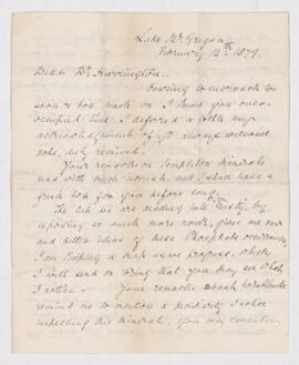 Letter from John G. Miller to B.J. Harrington, written from Lake Gregan.