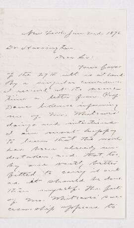 Letter from S. W. Ford to B.J. Harrington regarding obituary of Billings.