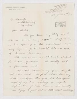 Letter from S.G. Blaylock to B.J. Harrington, written from Trail, B.C.