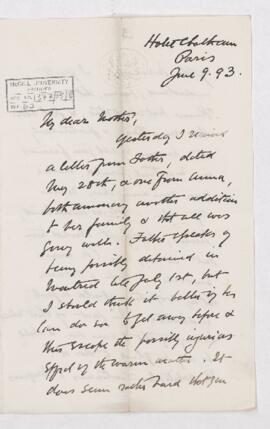 Letter, 9 June 1893