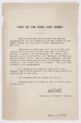 McGill Royal Visits ephemera