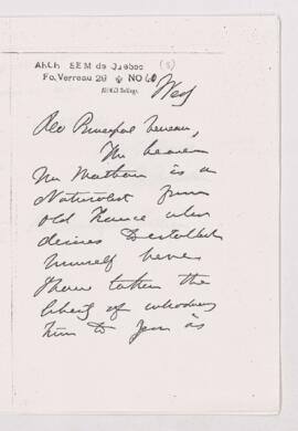 Letter to Rev. Principal Verreau
