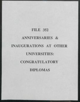 Anniversaries & Inaugurations at other Universities : congratulatory diplomas