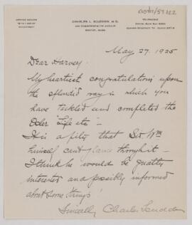 Letter to Harvey Cushing, May 27, 1925