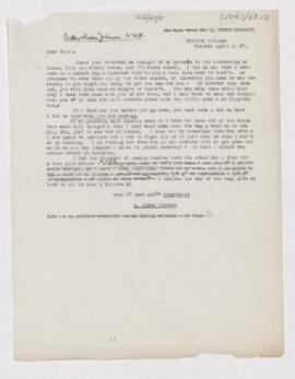 Letter to William Osler, April 2, 1967