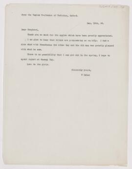Letter to Francis John Shepherd, December 15, 1909